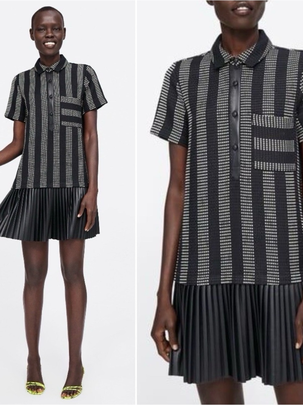 NEW Zara Black and White Striped Polo Mini Dress